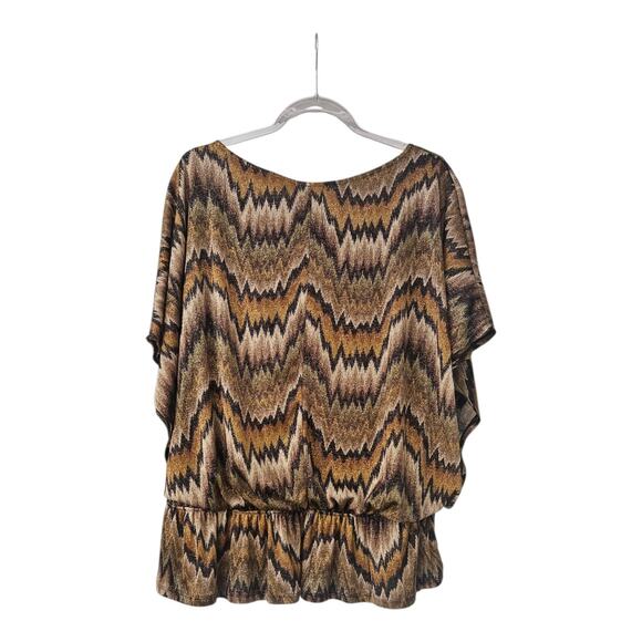 West Kei NWT Womens 3XL Blouse Gold Black Scoop Neck Elastic Waist Cape Sleeves - Picture 2 of 8